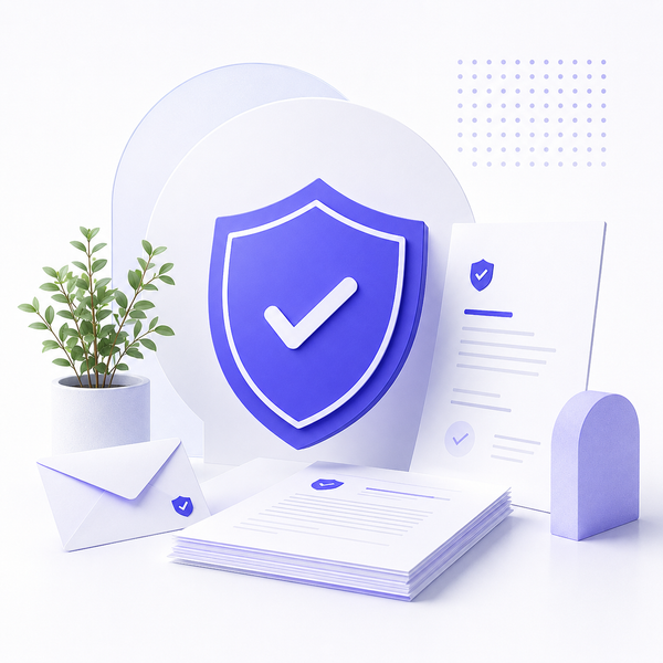 SealedMail shield, envelope and documents - email security illustration